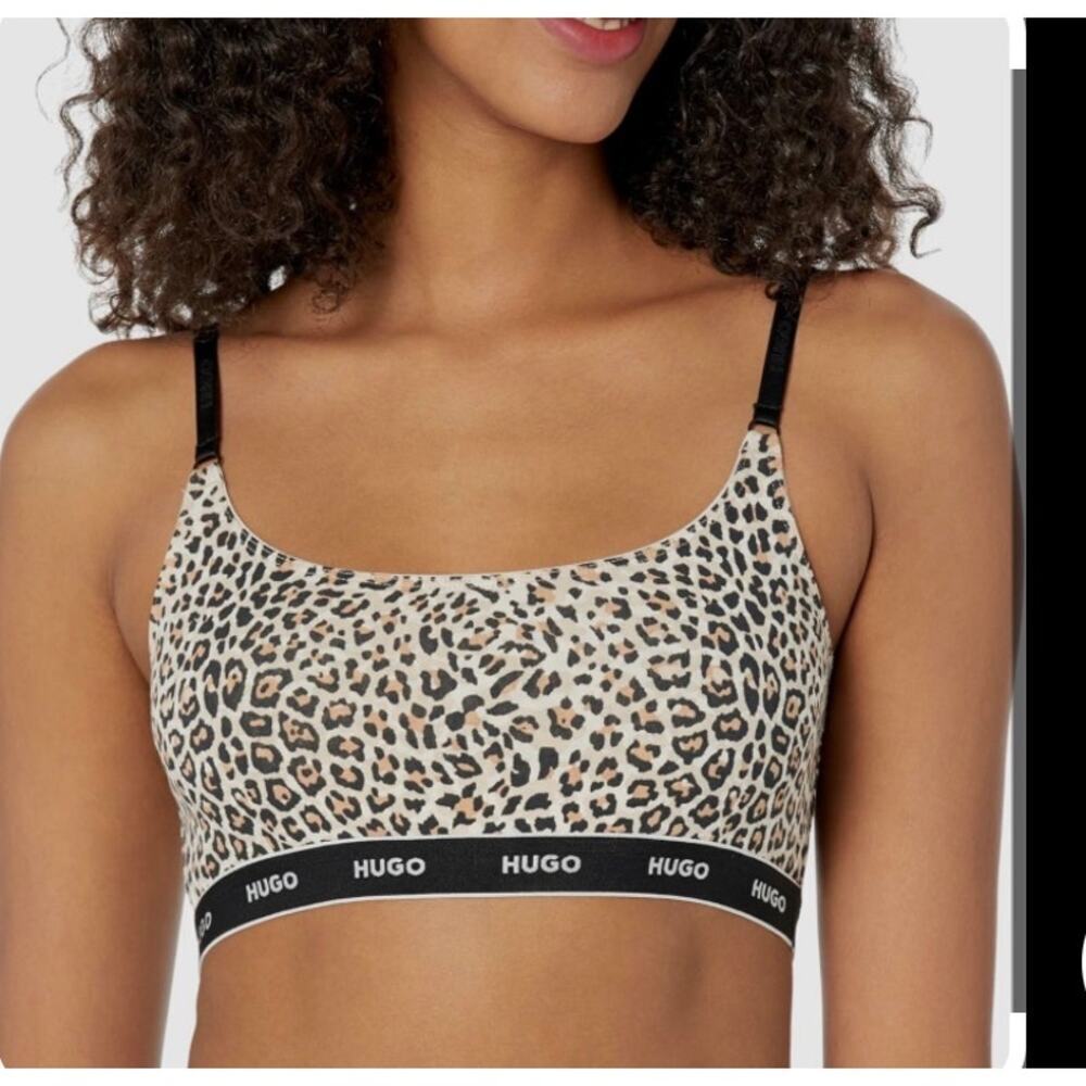HUGO Boss Leopard Print Logo Bralette SZ Med